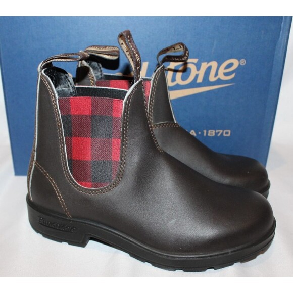 BLUNDDSTONE WOMEN'S 2308 BROWN RED PLAID LEATHER CHELSEA BOOTS NIB - Picture 3 of 7